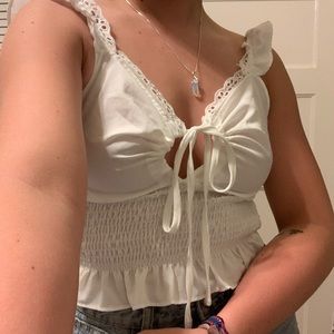 White ruffle crop top